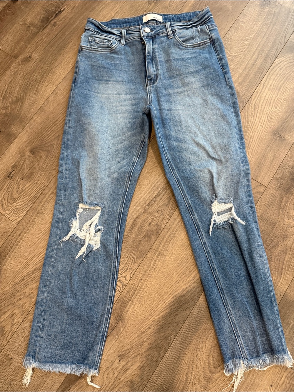 VERVET BY FLYING MONKEY Light Blue Straight Leg Distressed Jeans